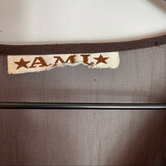 AML Brown Long Sleeve Sheer Top - Picture 9 of 15